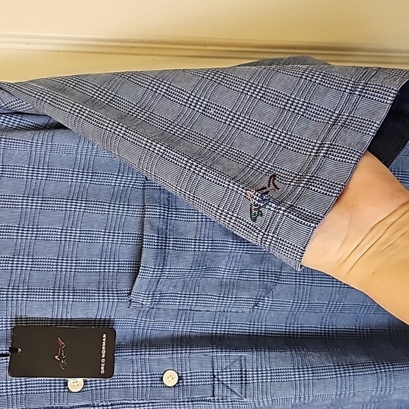 Greg Norman 100% Cotton Ocean Blue Crosshatch Print Polo Size L NWT - Picture 5 of 8